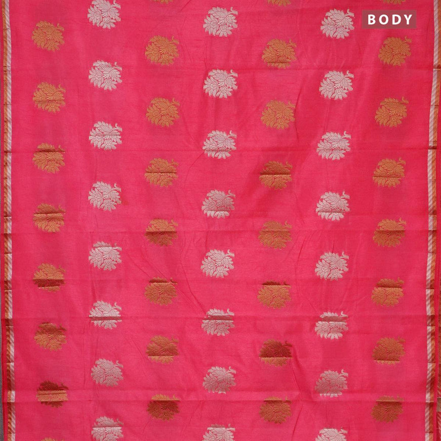 Semi raw silk saree pink with thread & zari woven floral buttas and woven border