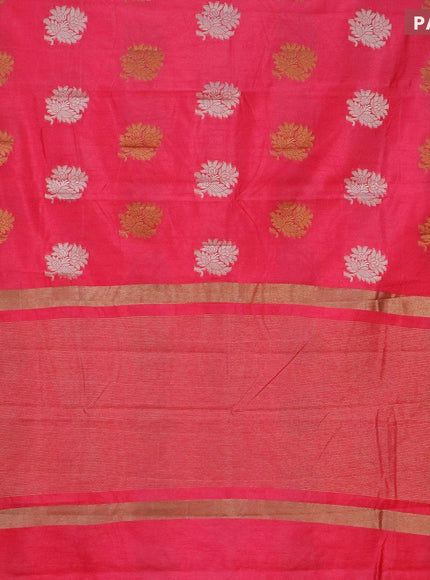 Semi raw silk saree pink with thread & zari woven floral buttas and woven border