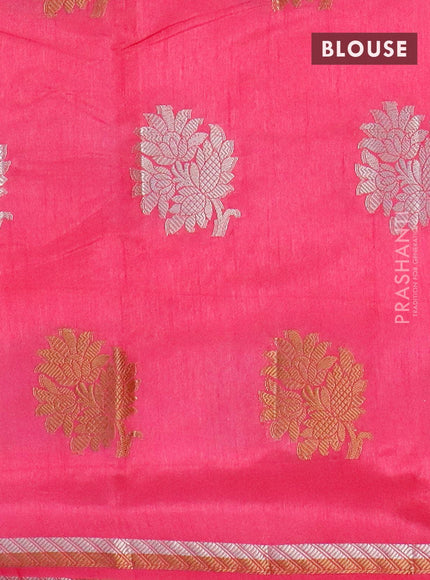 Semi raw silk saree pink with thread & zari woven floral buttas and woven border