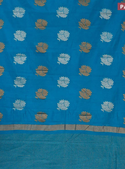 Semi raw silk saree blue with thread & zari woven floral buttas and woven border