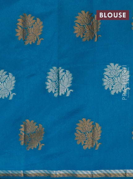 Semi raw silk saree blue with thread & zari woven floral buttas and woven border