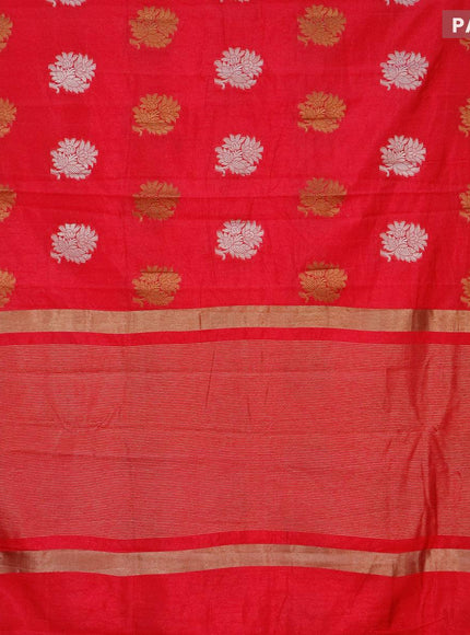 Semi raw silk saree dark pink with thread & zari woven floral buttas and woven border