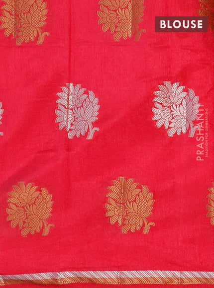 Semi raw silk saree dark pink with thread & zari woven floral buttas and woven border