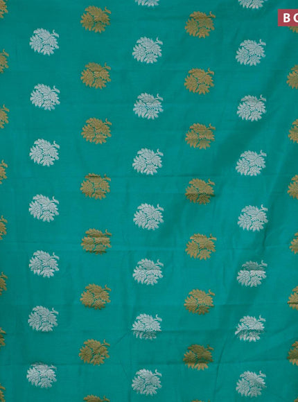 Semi raw silk saree teal green with thread & zari woven floral buttas and woven border