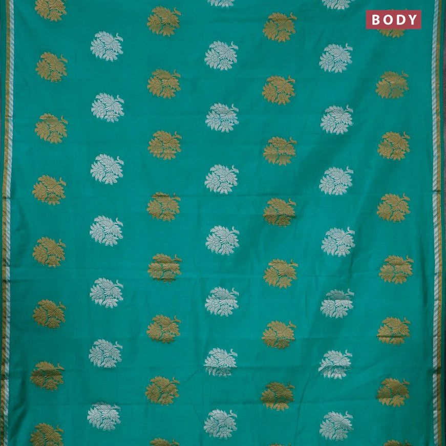 Semi raw silk saree teal green with thread & zari woven floral buttas and woven border