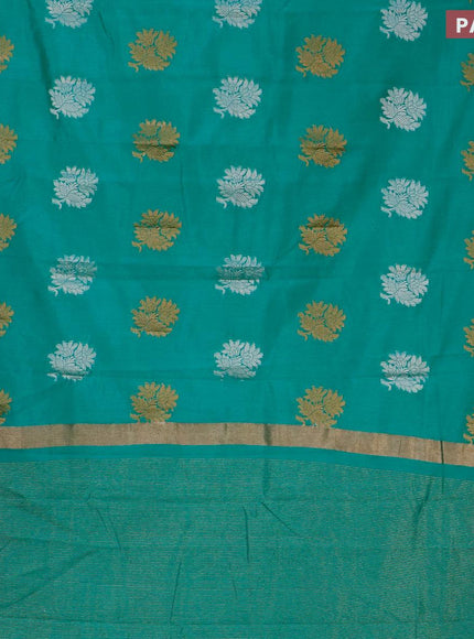 Semi raw silk saree teal green with thread & zari woven floral buttas and woven border