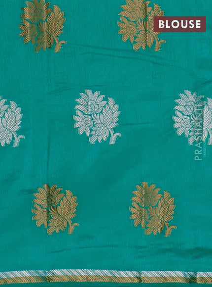 Semi raw silk saree teal green with thread & zari woven floral buttas and woven border