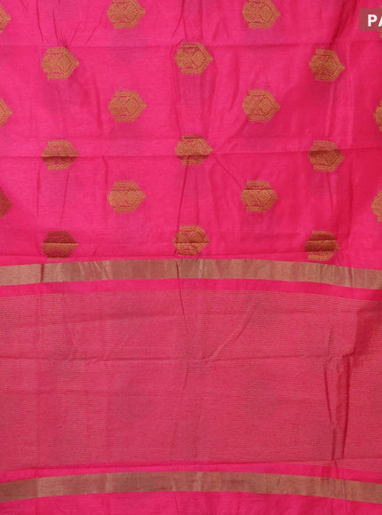 Semi raw silk saree pink with zari woven buttas and small zari woven border