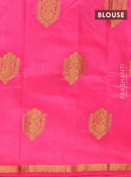 Semi raw silk saree pink with zari woven buttas and small zari woven border