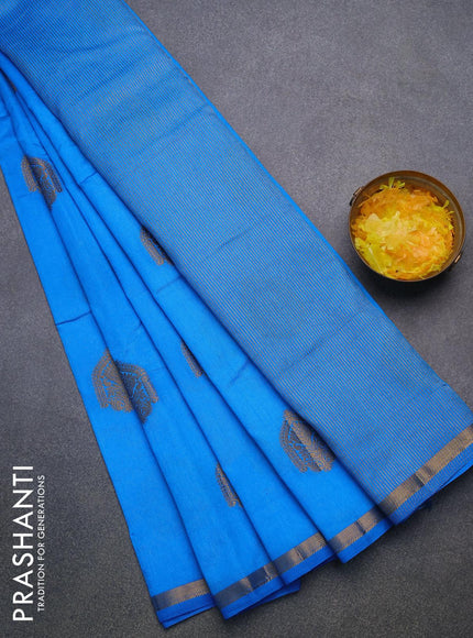 Semi raw silk saree cs blue with zari woven buttas and small zari woven border