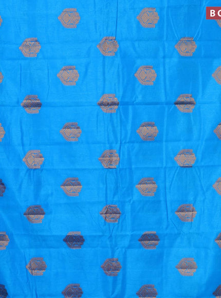 Semi raw silk saree cs blue with zari woven buttas and small zari woven border