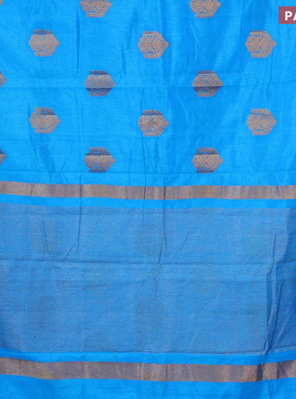 Semi raw silk saree cs blue with zari woven buttas and small zari woven border