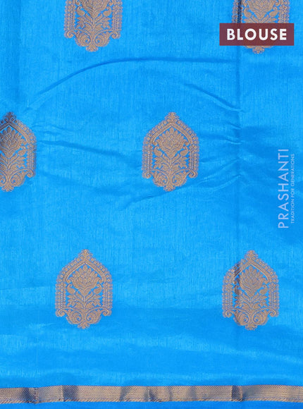 Semi raw silk saree cs blue with zari woven buttas and small zari woven border