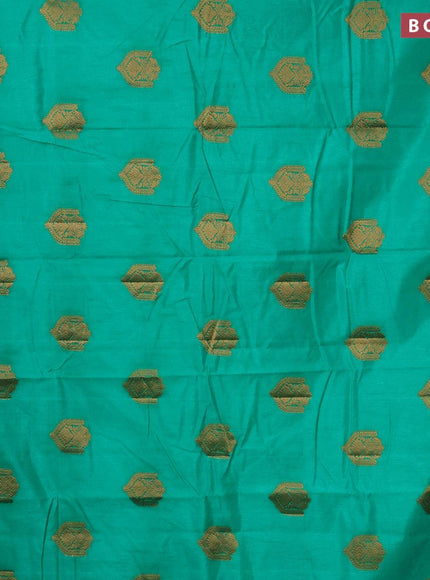 Semi raw silk saree teal green with zari woven buttas and small zari woven border