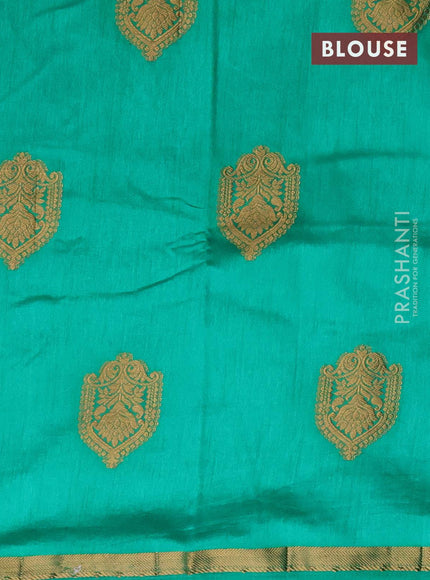 Semi raw silk saree teal green with zari woven buttas and small zari woven border