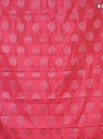 Semi raw silk saree pink with allover pink zari woven buttas and small pink zari woven border