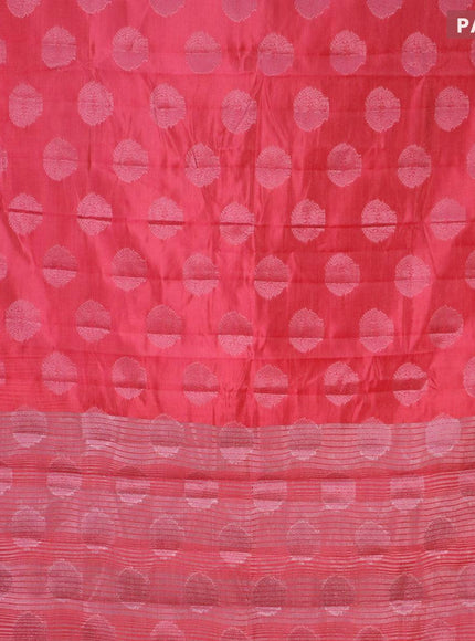 Semi raw silk saree pink with allover pink zari woven buttas and small pink zari woven border