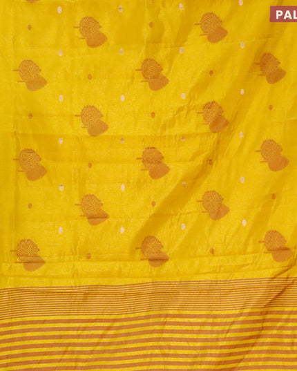 Semi raw silk saree mustard yellow with thread & zari woven buttas and small zari woven border