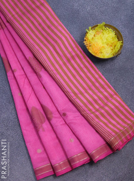 Semi raw silk saree pink with thread & zari woven buttas and small zari woven border