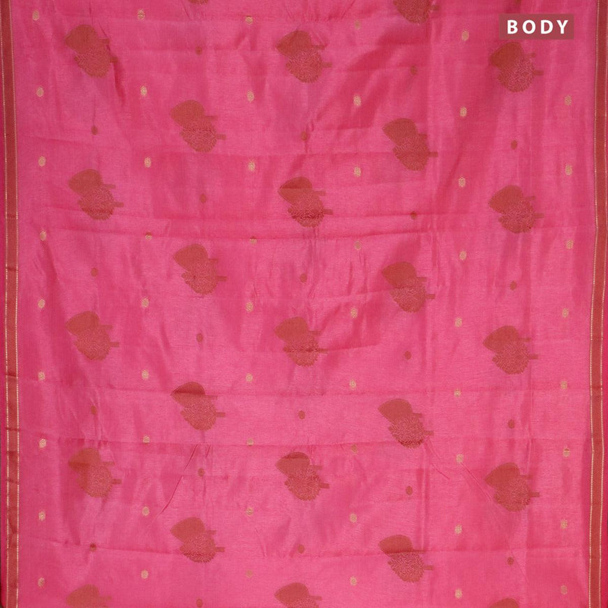 Semi raw silk saree pink with thread & zari woven buttas and small zari woven border