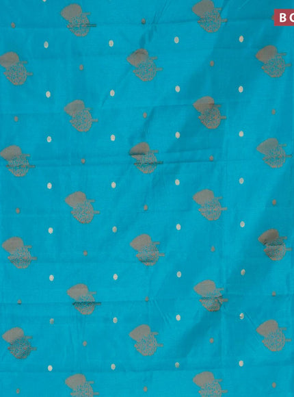 Semi raw silk saree teal blue with thread & zari woven buttas and small zari woven border