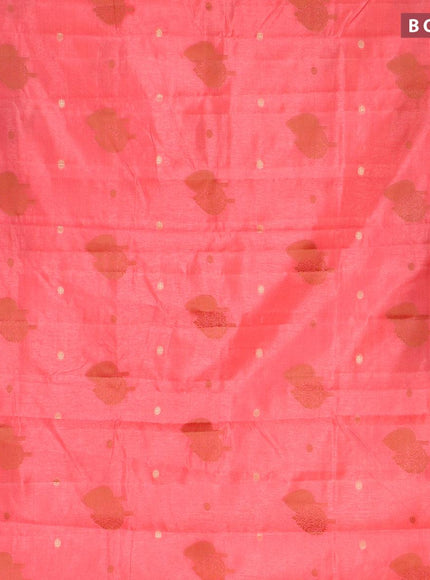 Semi raw silk saree peach pink with thread & zari woven buttas and small zari woven border