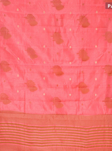 Semi raw silk saree peach pink with thread & zari woven buttas and small zari woven border