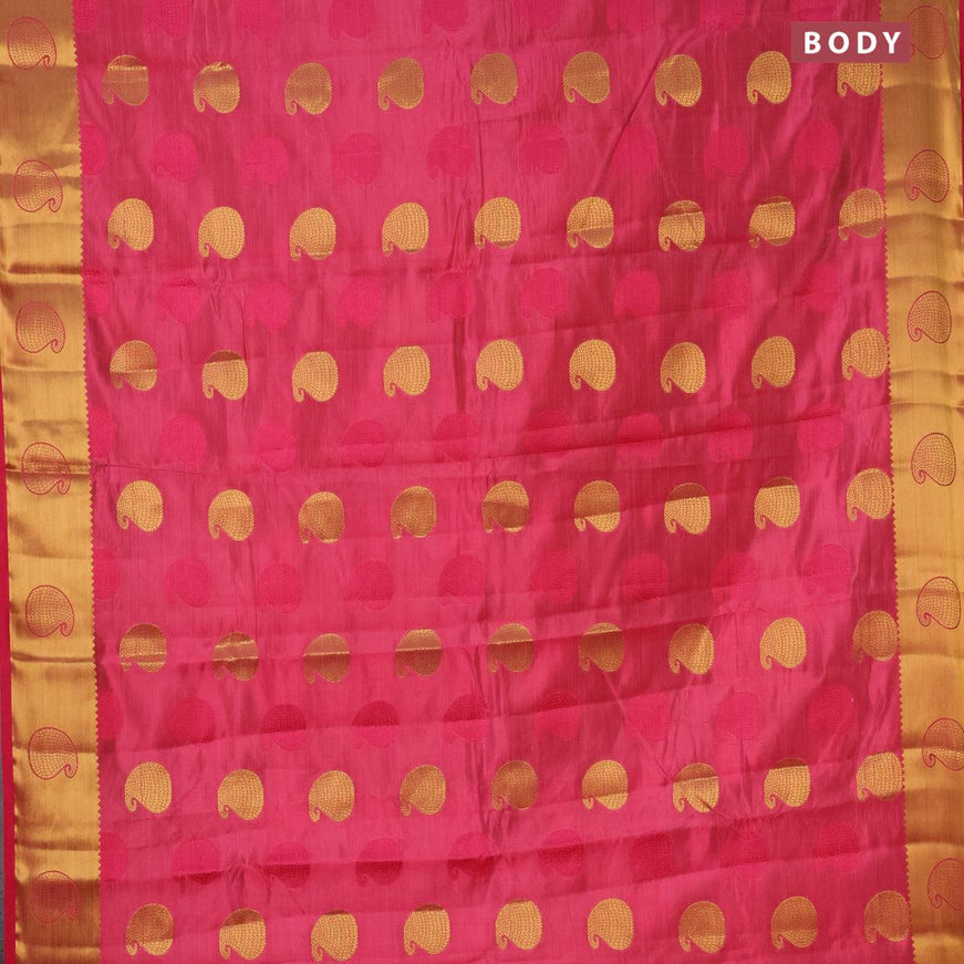 Semi raw silk saree pink with thread & zari woven paisley buttas and zari woven border