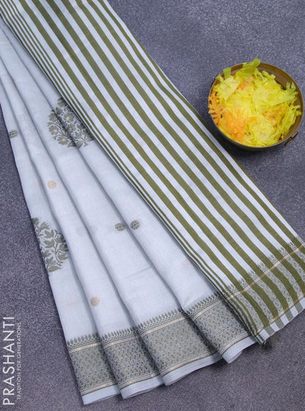 Semi raw silk saree pastel grey with thread & zari woven buttas and thread woven border