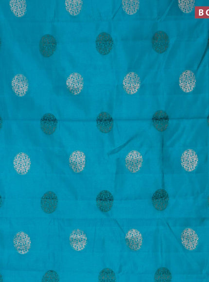 Semi raw silk saree teal blue with thread & silver zari woven buttas and woven border