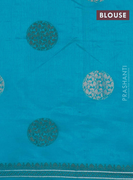 Semi raw silk saree teal blue with thread & silver zari woven buttas and woven border