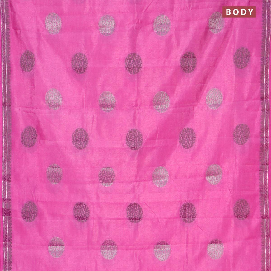 Semi raw silk saree pink with thread & silver zari woven buttas and woven border