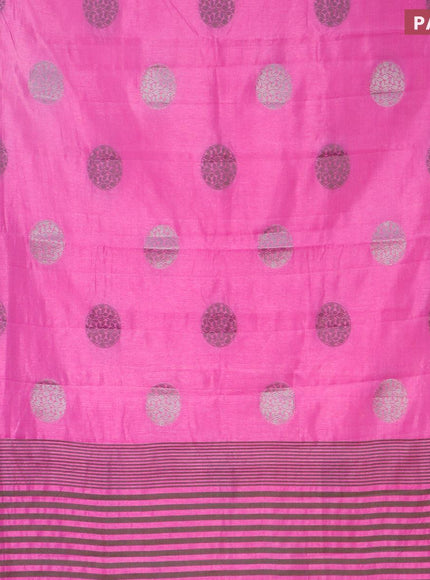 Semi raw silk saree pink with thread & silver zari woven buttas and woven border