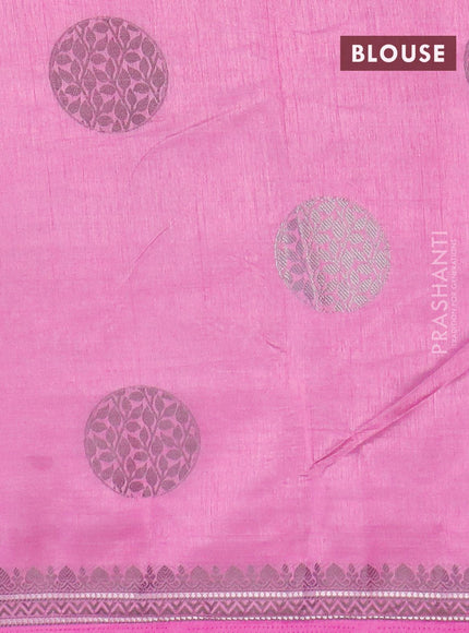 Semi raw silk saree pink with thread & silver zari woven buttas and woven border