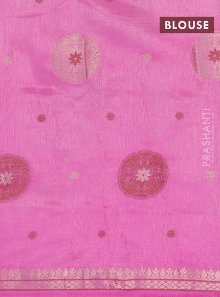 Semi raw silk saree pink with thread & zari woven buttas and zari woven border