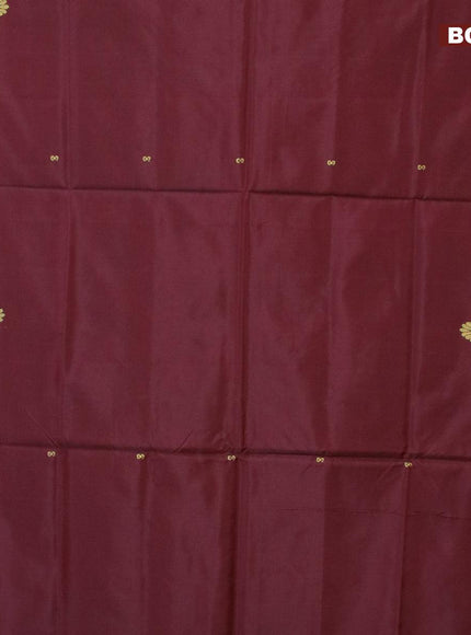 Banana pith saree maroon and dual shade of bulish maroon with thread woven buttas in borderless style with blouse