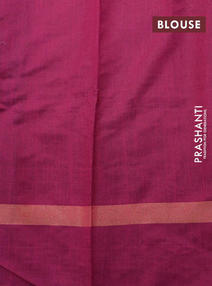 Dupion silk saree green and magenta pink with plain body and temple design zari woven simple border