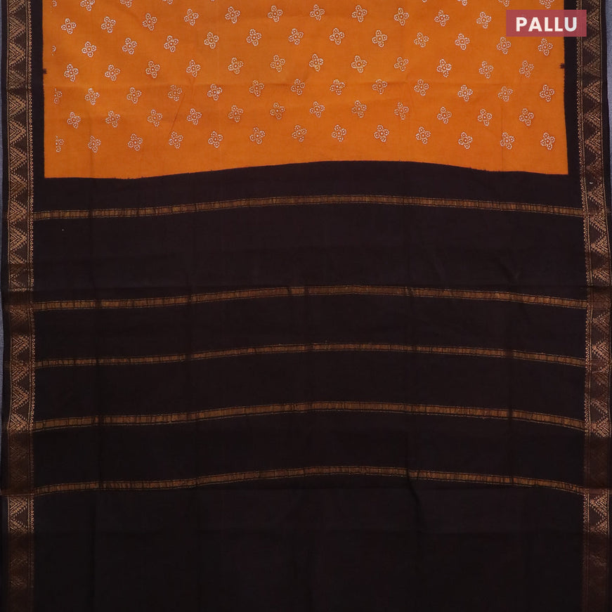 Sungudi cotton saree mustard yellow and deep coffee brown with allover bandhani butta prints and zari woven border without blouse