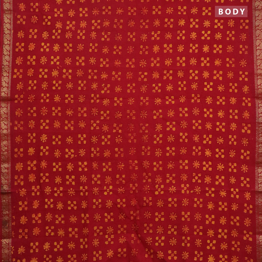 Sungudi cotton saree maroon with batik butta prints and annam zari woven border without blouse
