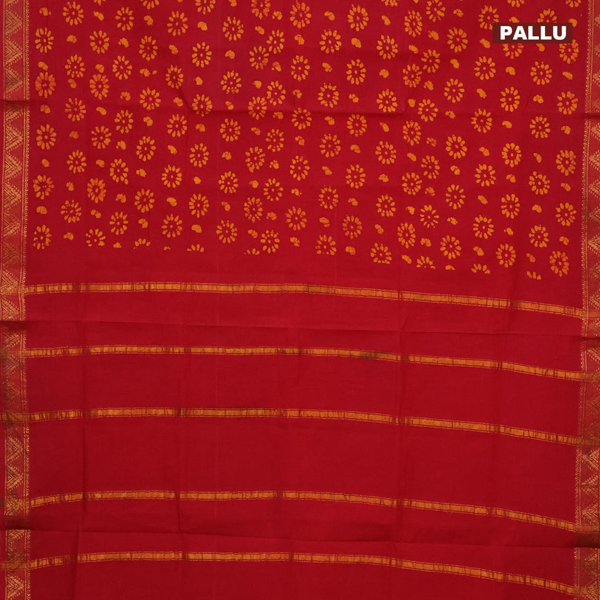 Sungudi cotton saree maroon with allover butta prints and zari woven border without blouse