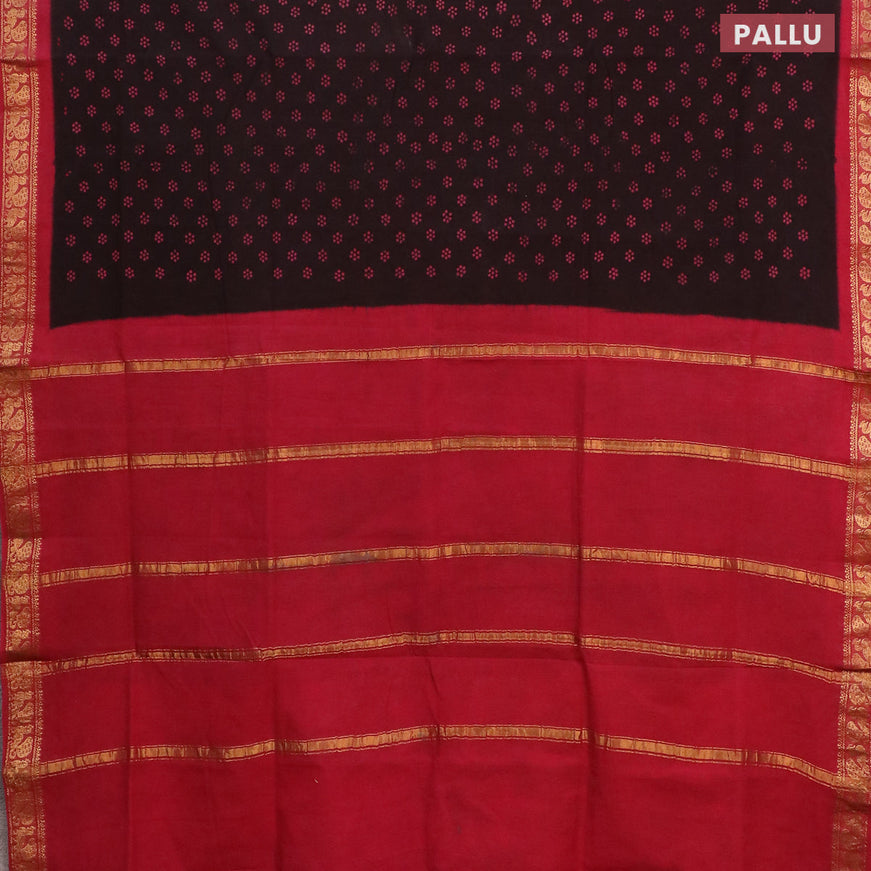 Sungudi cotton saree deep coffee brown shade and pink with allover butta prints and annam zari woven border without blouse