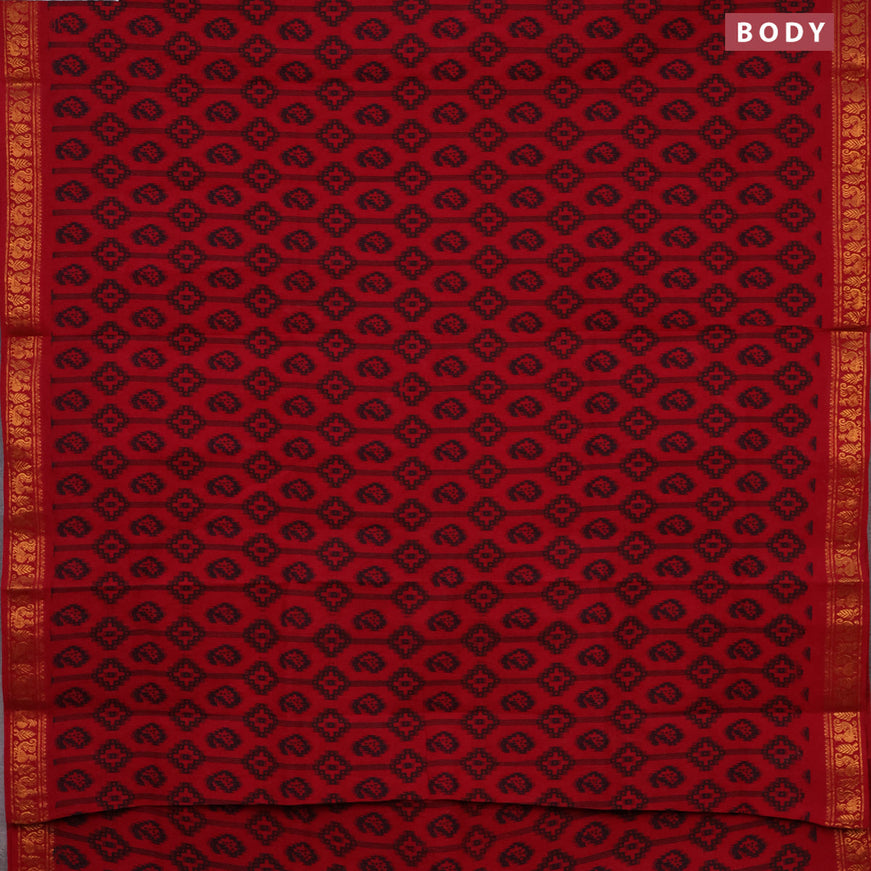 Sungudi cotton saree maroon with allover prints and annam zari woven border without blouse