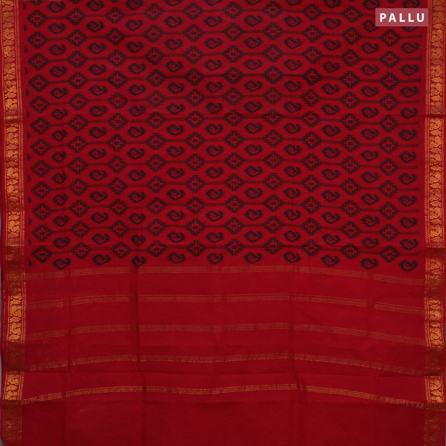 Sungudi cotton saree maroon with allover prints and annam zari woven border without blouse