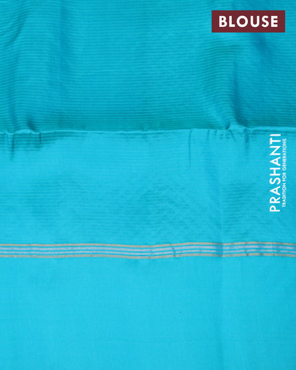 Pure soft silk saree reddish pink and teal blue with zari woven floral buttas and zari woven simple border