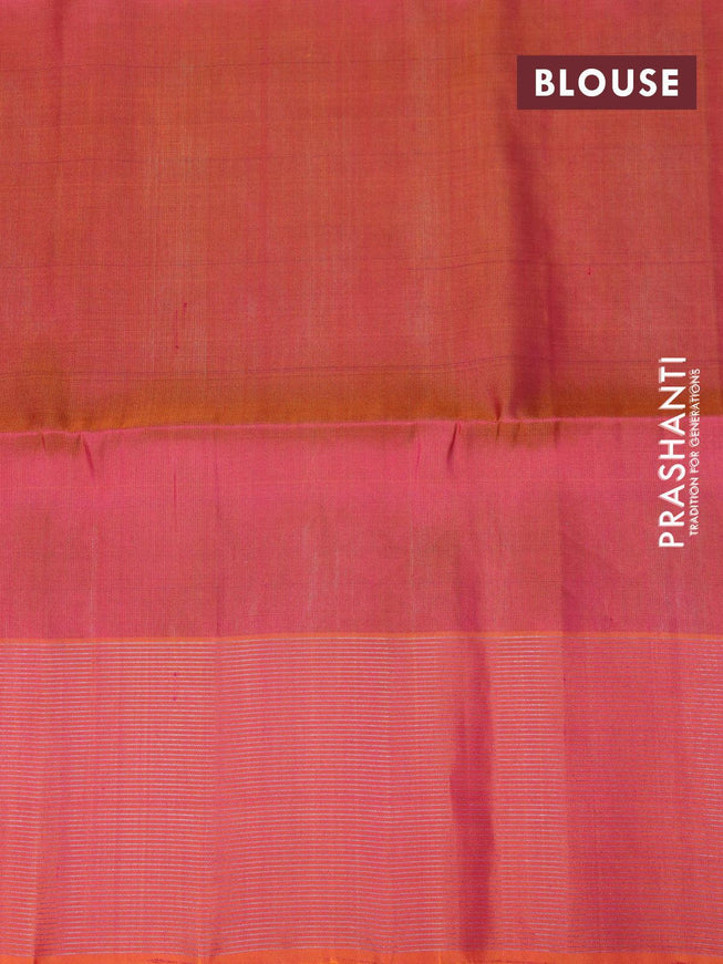 Pure soft silk saree teal green and dual shade of pinkish orange with allover silver zari woven broacde weaves and zari woven border