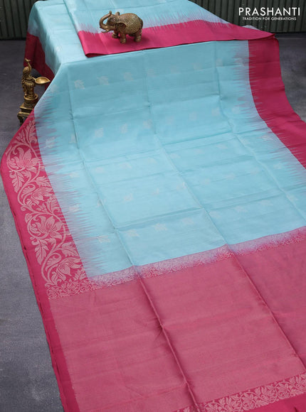 Pure soft silk saree pastel blue and maroon with silver zari woven buttas and silver zari woven border