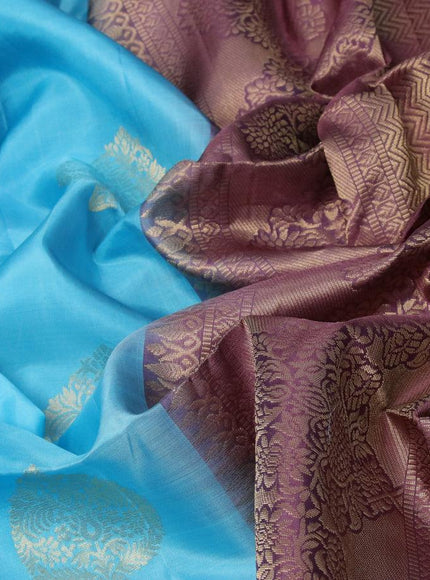 Pure soft silk saree light blue and pastel purple with zari woven buttas in boderless style