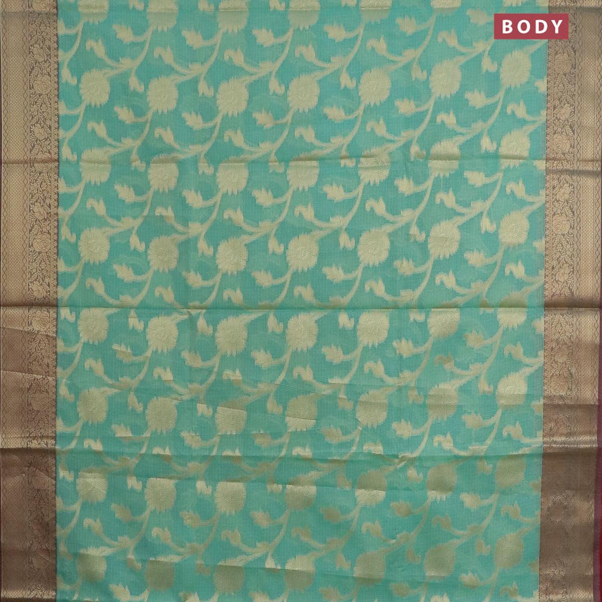 Banarasi kota saree teal blue and maroon with allover floral weaves and zari woven border