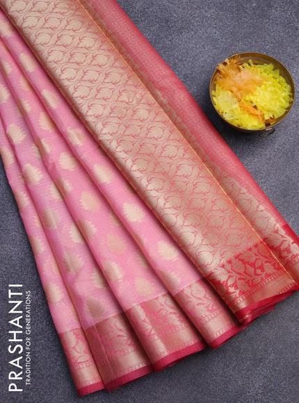 Banarasi kota saree light pink and pink with zari woven buttas and zari woven border