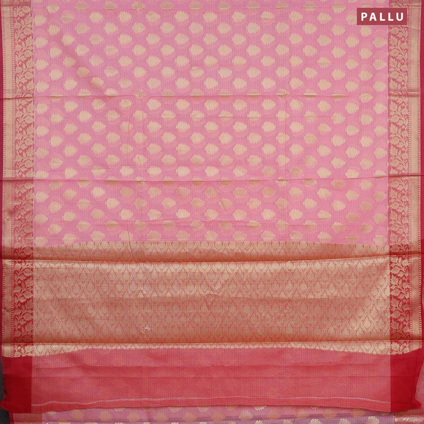 Banarasi kota saree light pink and pink with zari woven buttas and zari woven border